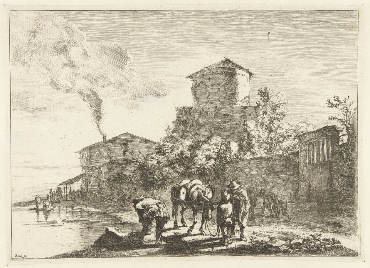Männer und ein Maultier bei der Via Appia (Landschaften in der Umgebung von Rom) von Jan Both