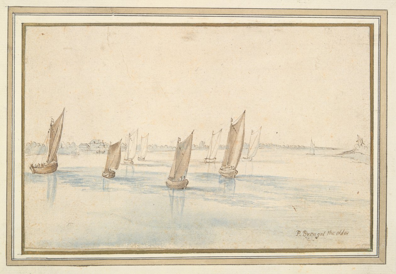 Boote segeln auf einem Fluss, ein Landhaus in der Ferne von Jan Brueghel the Elder