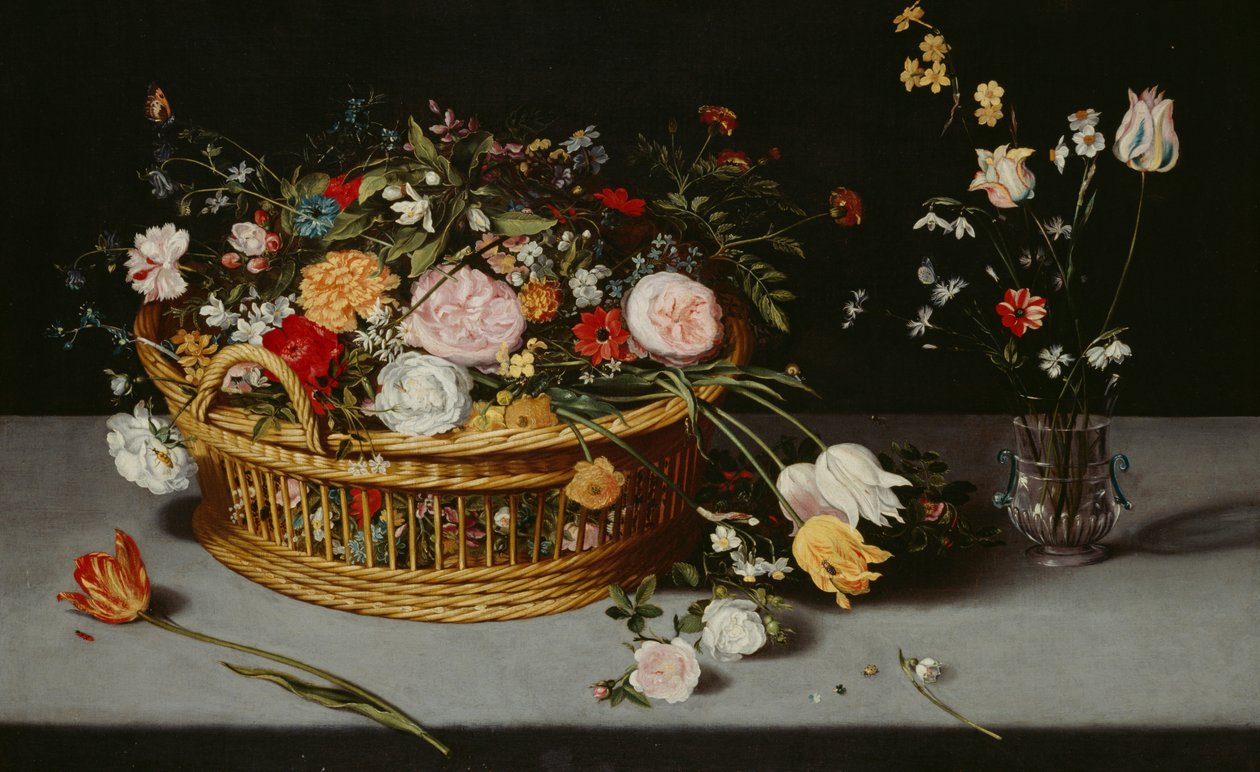 Stillleben mit Korb und Blumenvase, ca. 1620 von Jan Brueghel the Younger