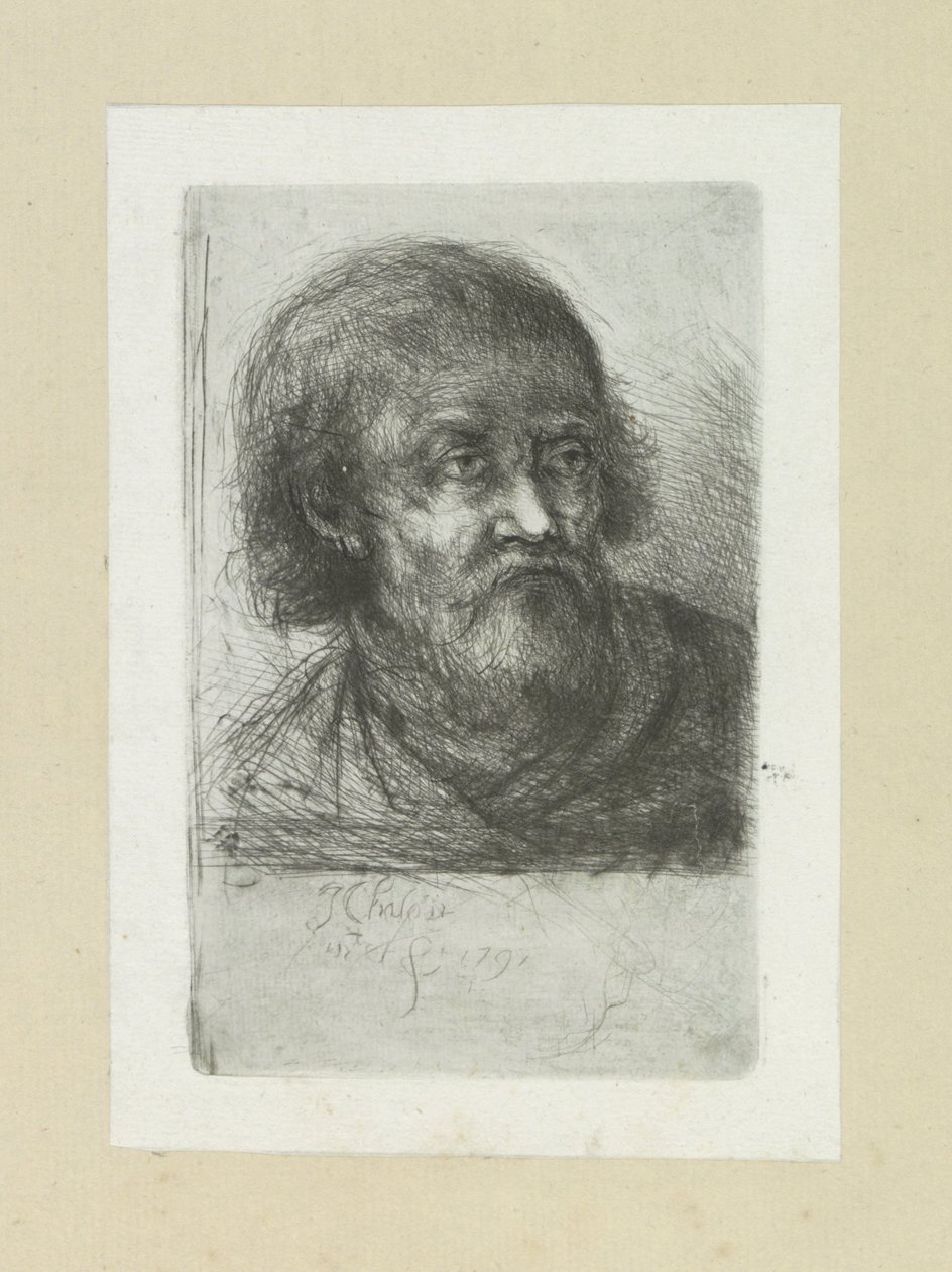 Bebaarde man, naar rechts von Jan Chalon