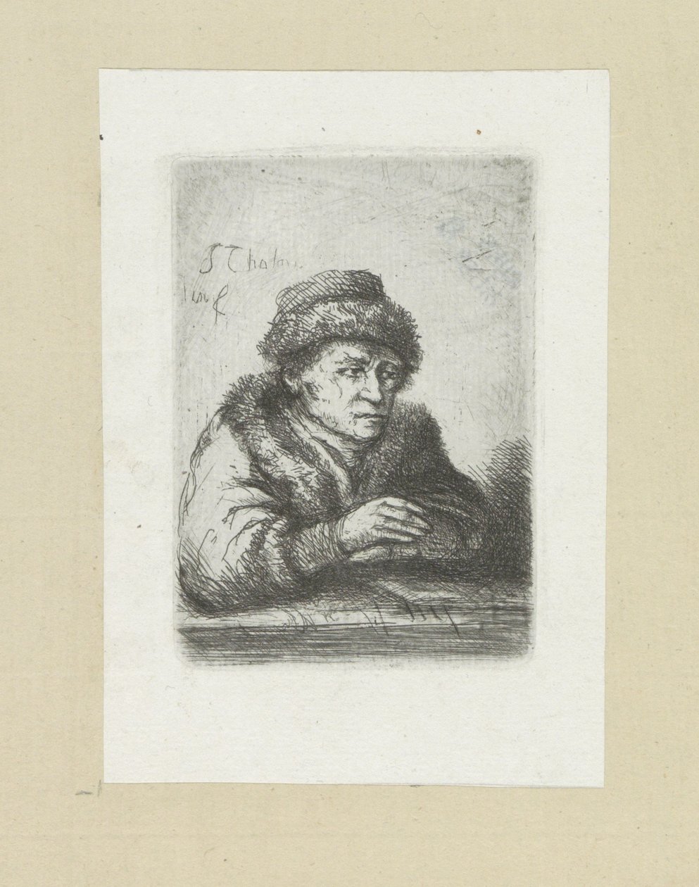 Erwachsener Mann an einem Tisch, in Pelzmantel von Jan Chalon
