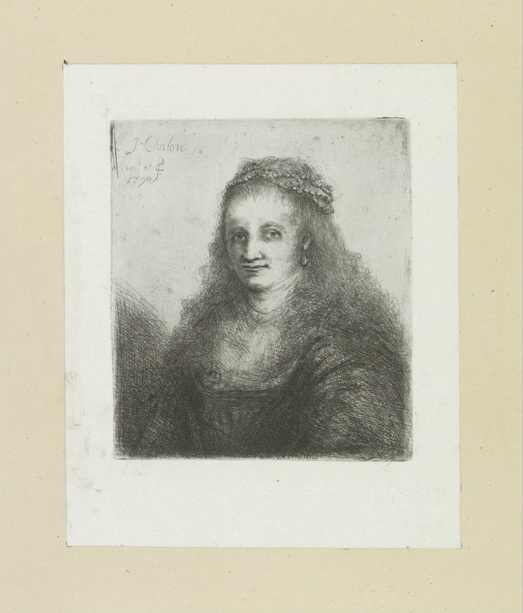 Frau mit einer Perlenkette im Haar von Jan Chalon