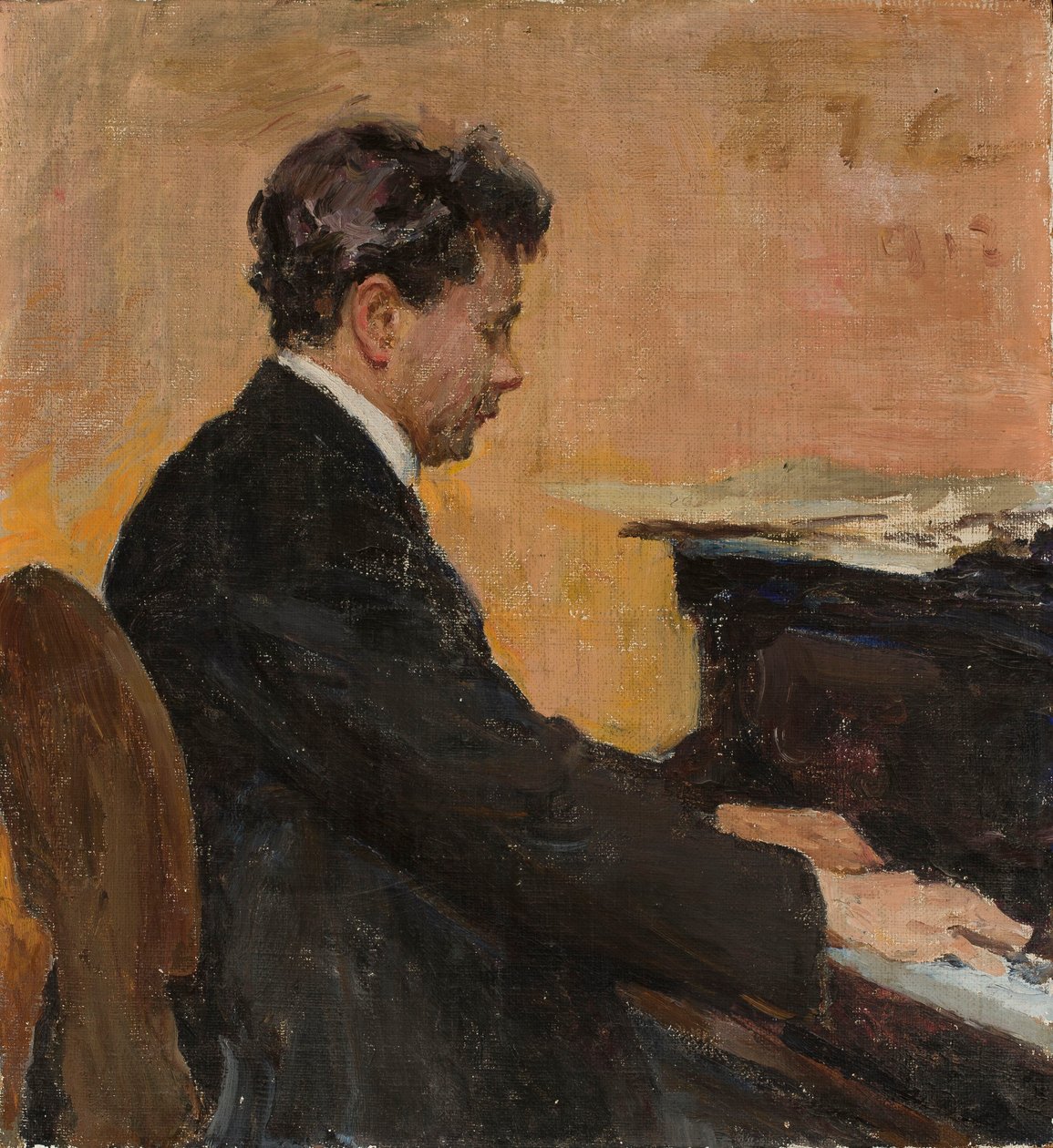 Porträt von Józef Hofmann am Klavier von Jan Ciągliński
