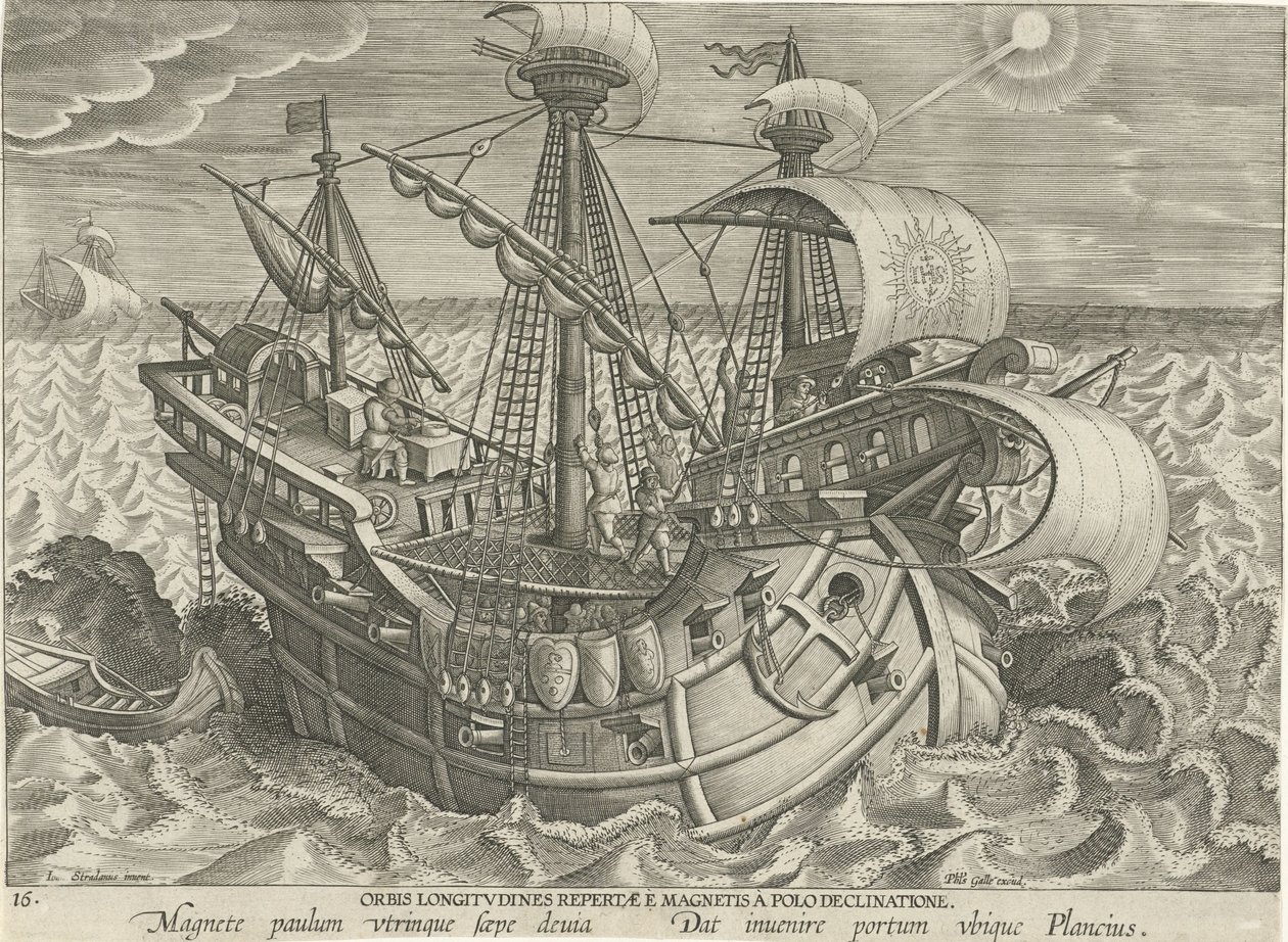Bestimmung des Längengrads mittels eines Kompasses von Jan Collaert (II) (attributed to)