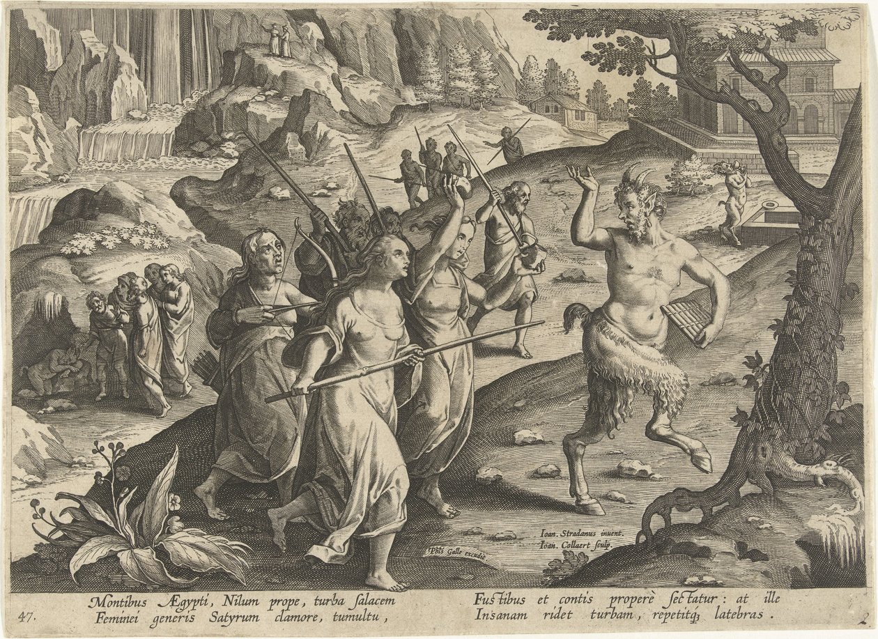 Frauen vertreiben einen Satyr von Jan Collaert (II)
