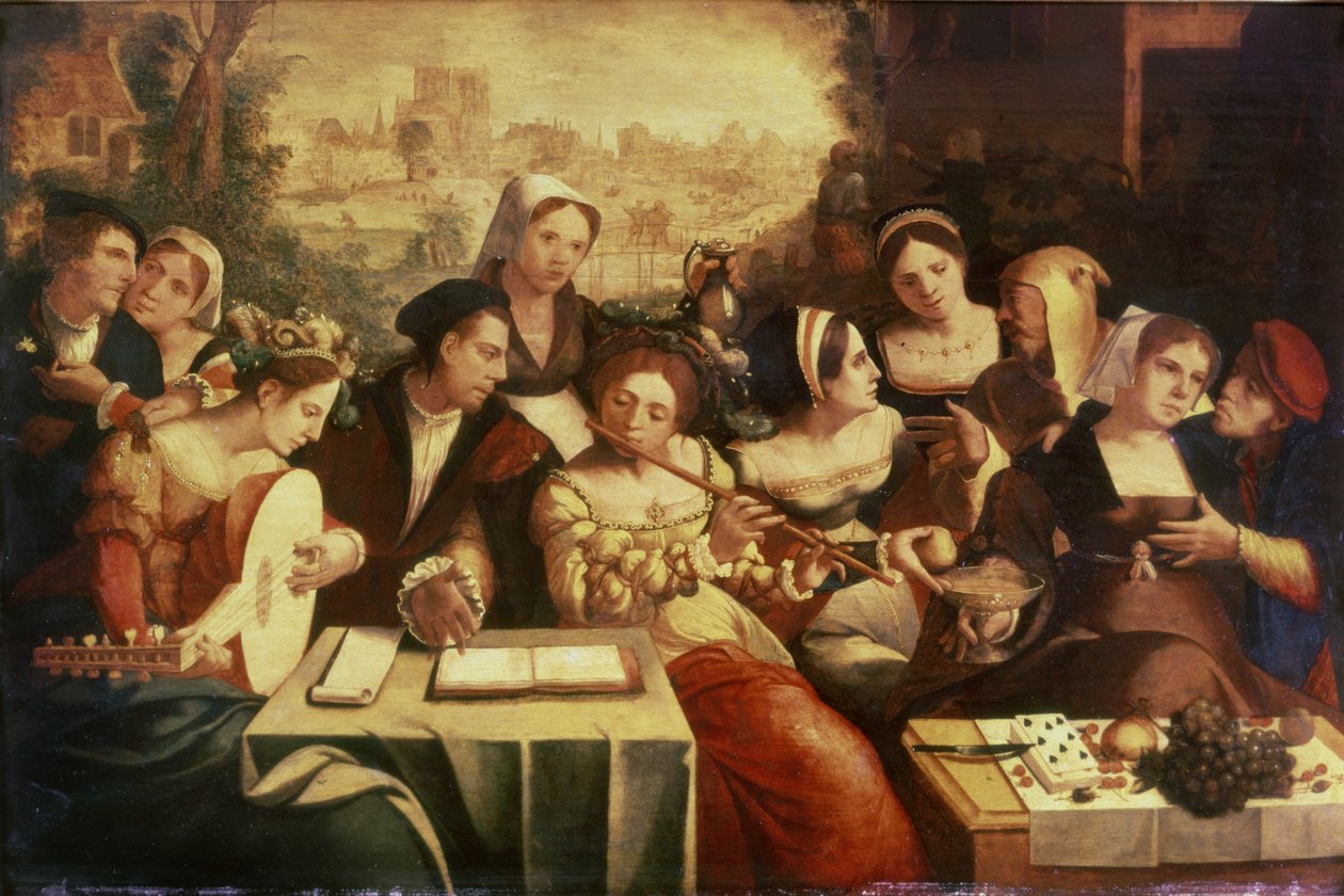 Der verlorene Sohn beim Festen mit Huren von Jan Cornelisz Vermeyen