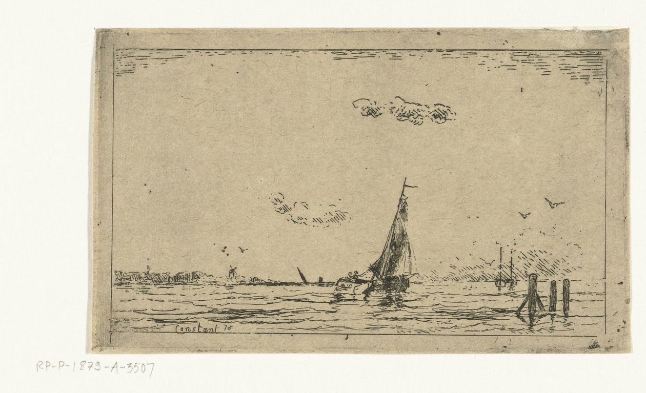 Flusslandschaft mit Segelschiff von Jan Daniël Cornelis Carel Willem baron de Constant Rebecque