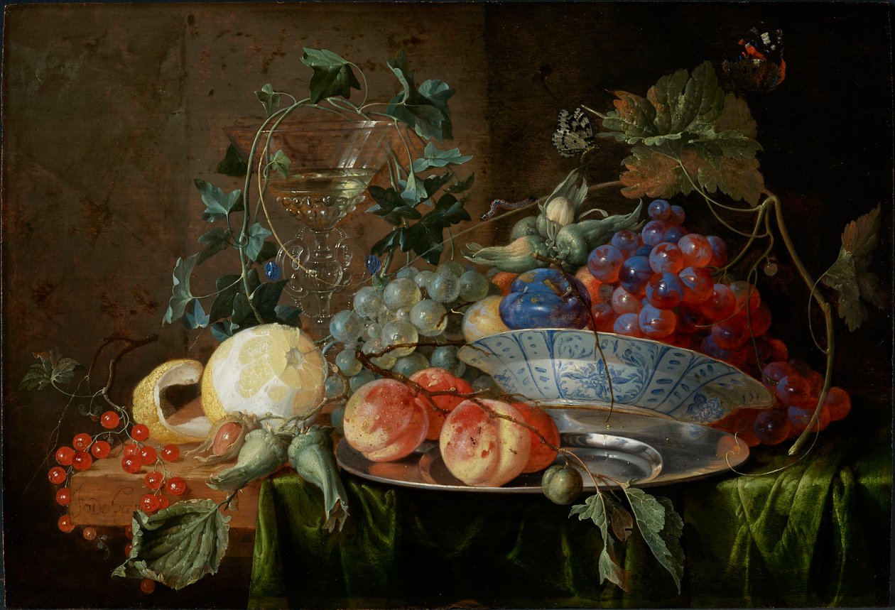 Stillleben mit Früchten und einem Glas à la façon de Venise, ca. 1652 von Jan Davidsz de Heem