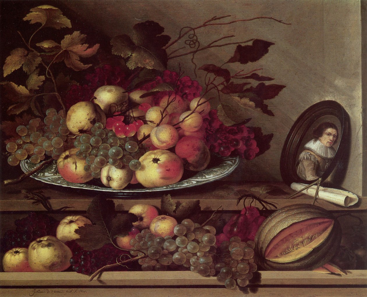 Stillleben mit Früchten und einem Selbstporträt von Jan Davidsz. de Heem