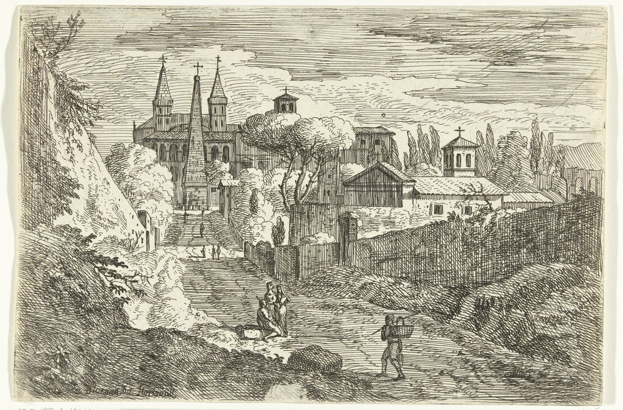 Italianisierende Landschaft mit Reisenden bei Stadtmauern von Jan Frans van Bloemen