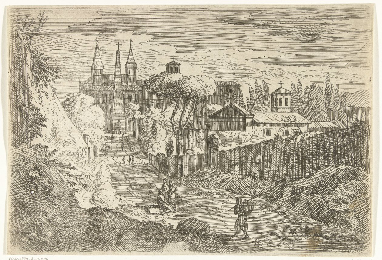 Italianisierende Landschaft mit Reisenden bei Stadtmauern von Jan Frans van Bloemen