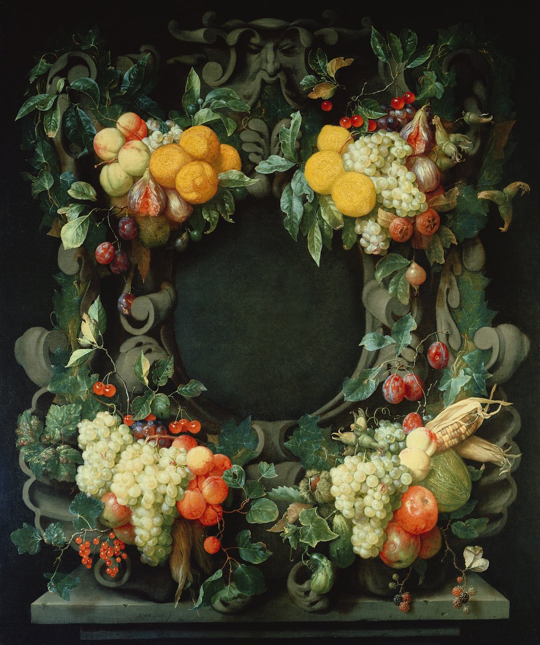 Fruchtgirlande um eine leere Nische von Jan Frans van Son