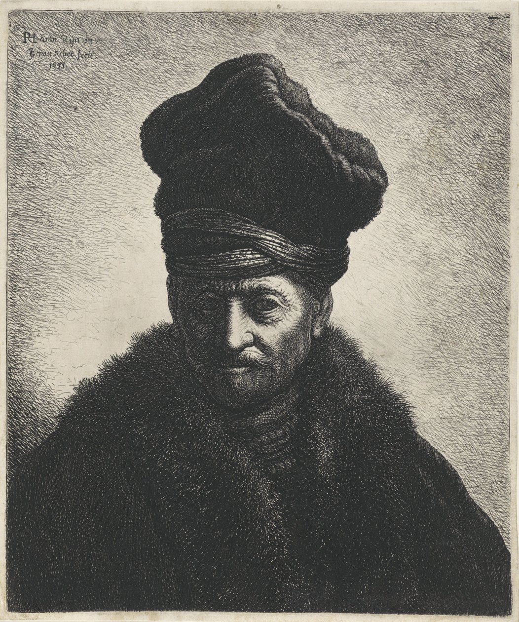 Büste eines Mannes mit Pelzmütze von Jan Gillisz. van Vliet