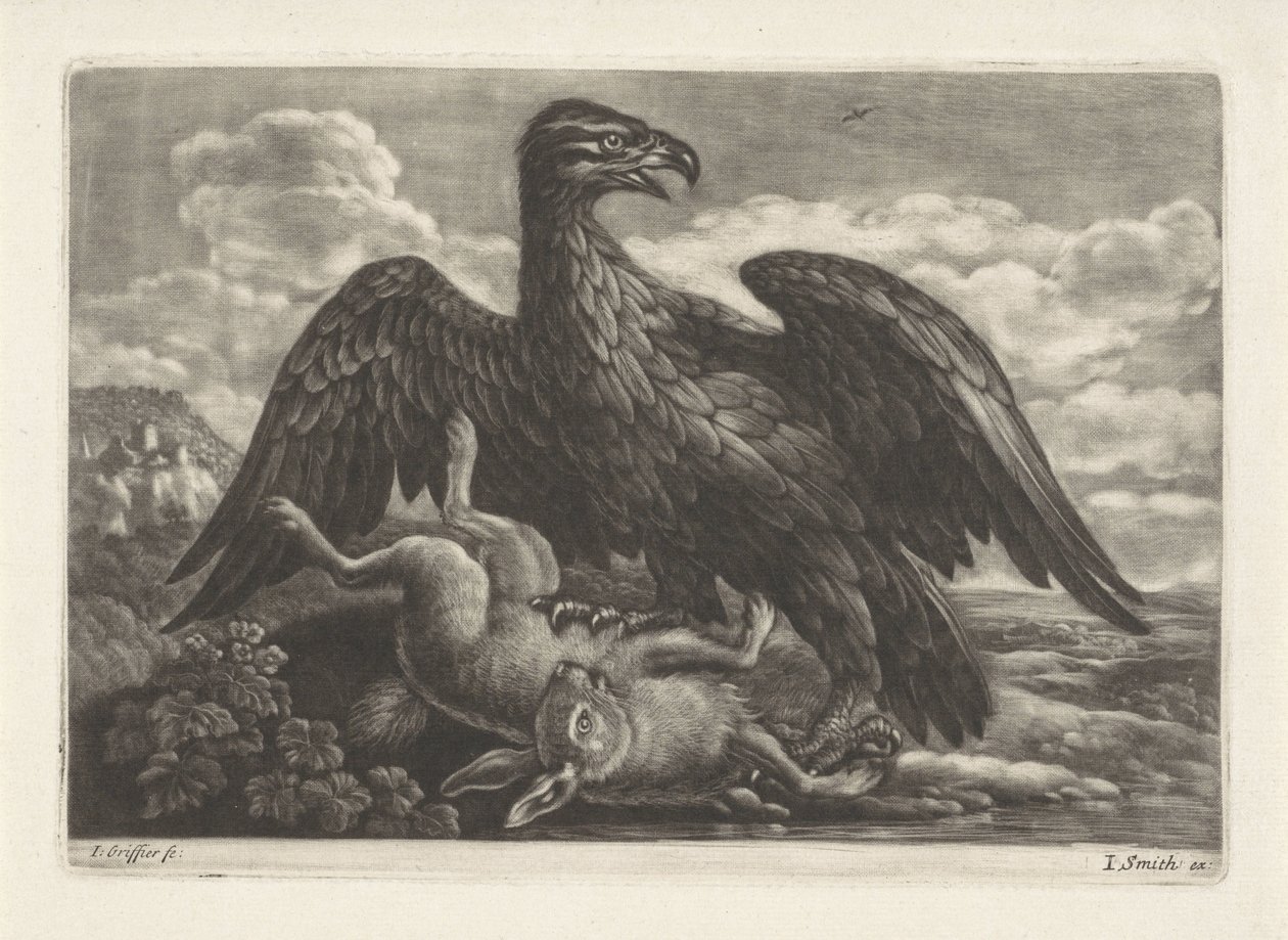 Ein Adler steht auf einem Hasen von Jan Griffier (I) (attributed to workshop of)