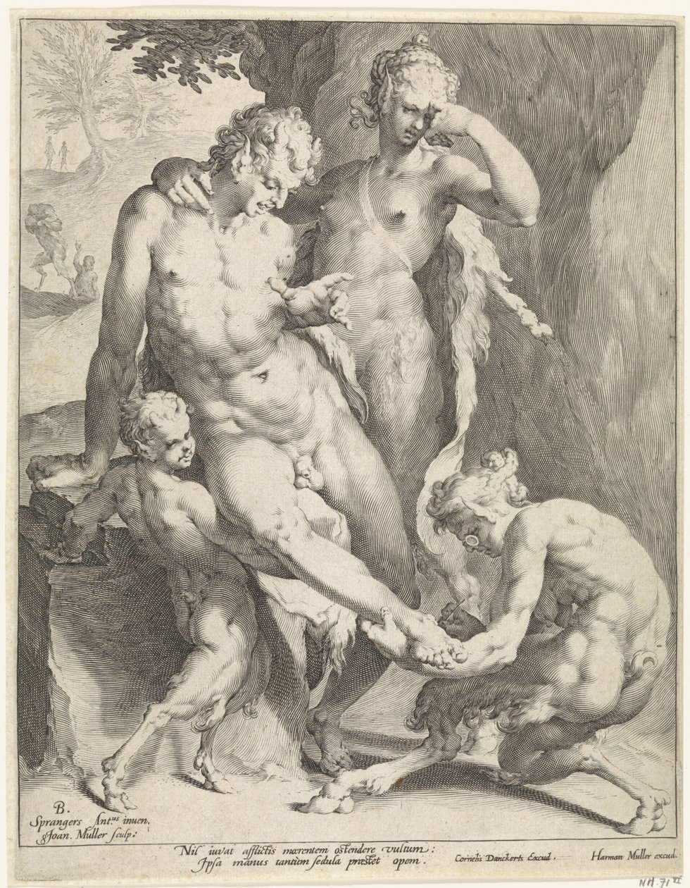 Oreaden entfernen einen Dorn aus dem Fuß eines Satyrs von Jan Harmensz. Muller