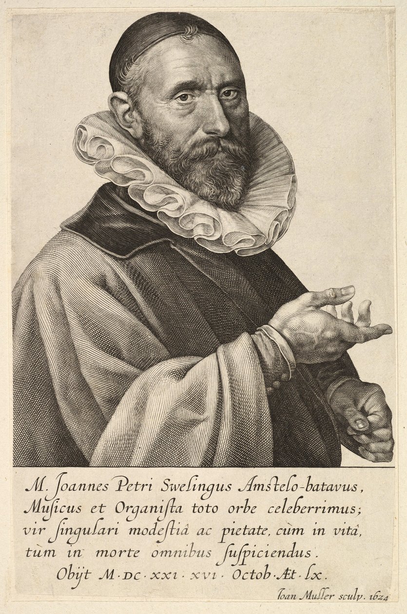 Porträt von Jans Pietersz Sweelinck, veröffentlicht 1624 (Gravur) von Jan Harmensz Muller