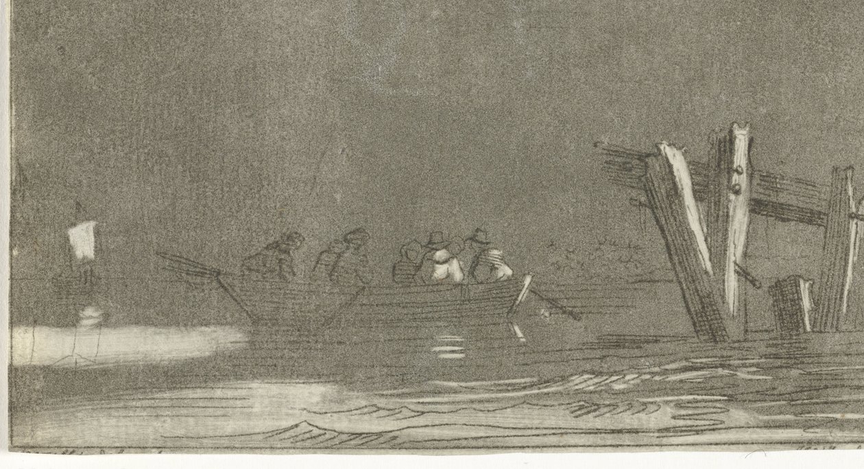 Ruderboot mit Figuren auf einem Fluss von Jan Izaak van Mansvelt