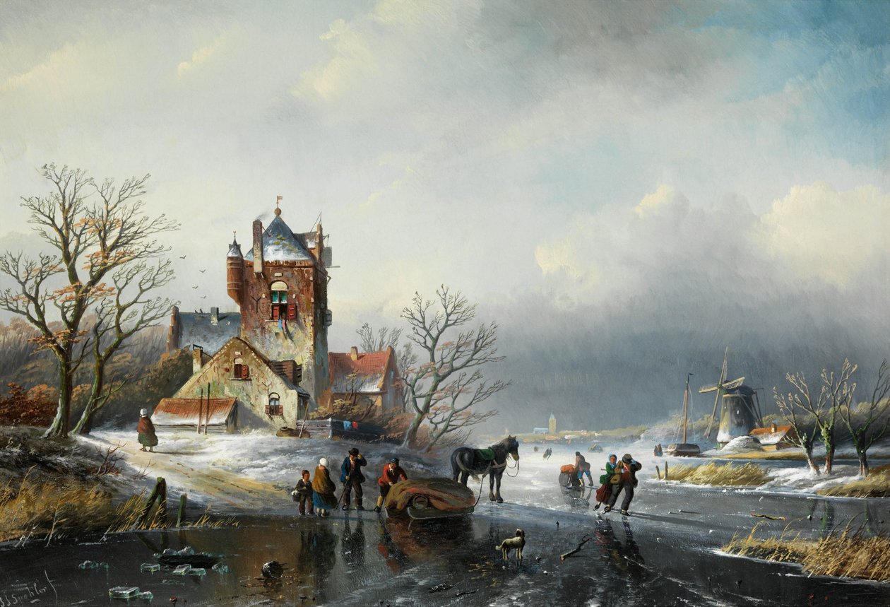 Jan Jacob Spohler Winterlandschaft mit Windmühle und Eisläufern von Jan Jacob Spohler