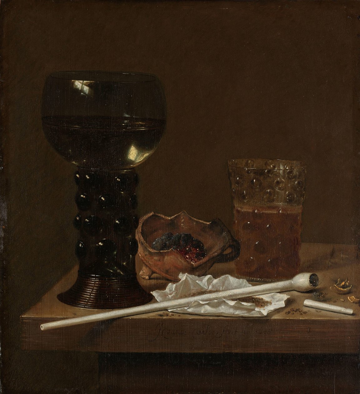 Stillleben mit Roemer, Bierglas und Pfeife von Jan Jansz. van de Velde (III)