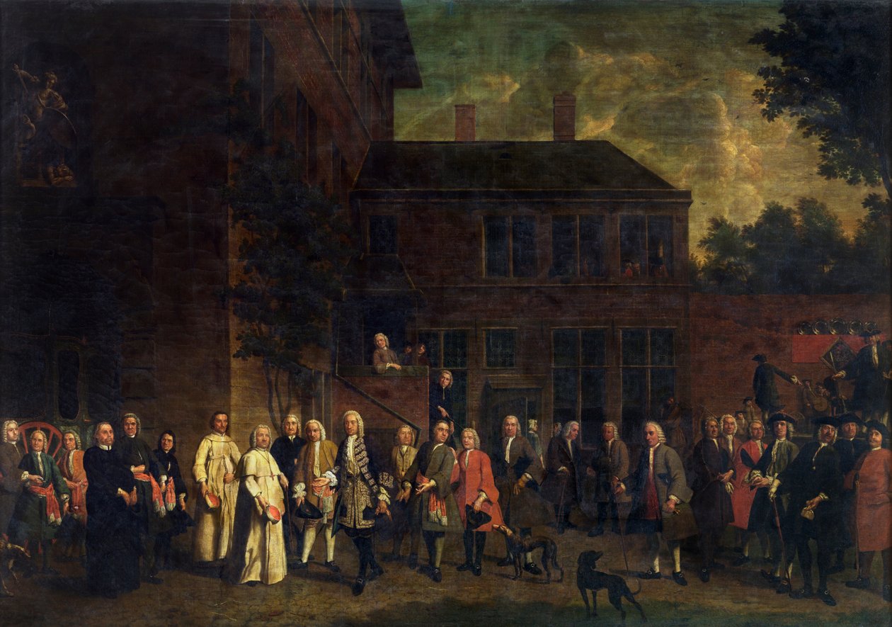 Die Mitglieder der Fechtergilde begrüßen den Abt von Sint-Michiels von Jan Josef the Younger Horemans