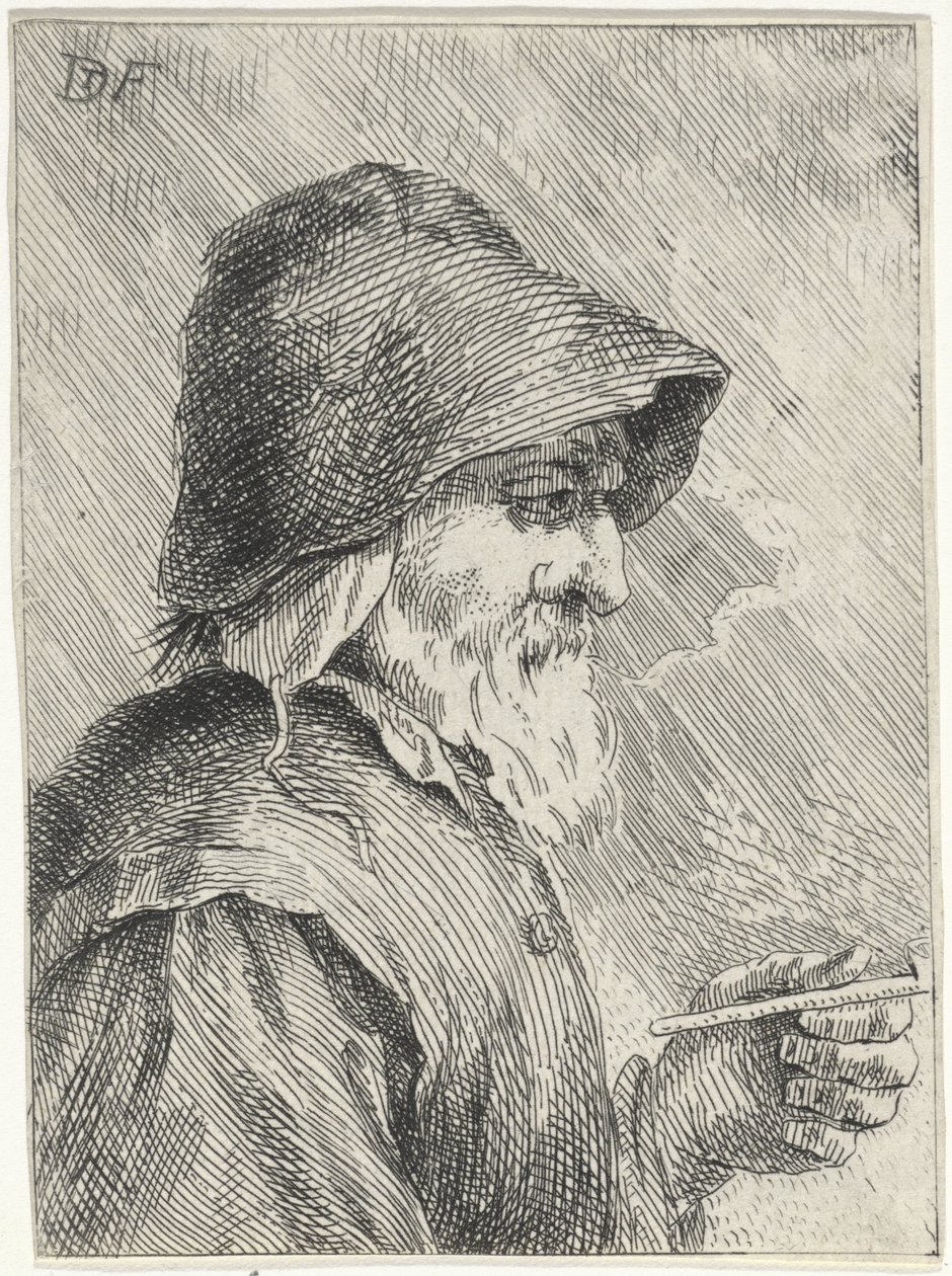 Alter Mann mit Bart und Pfeife in der Hand von Jan Lauwryn Krafft (I) (attributed to)