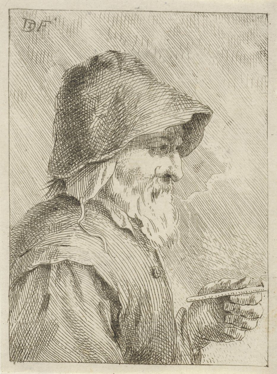 Alter Mann mit Bart und Pfeife in der Hand von Jan Lauwryn Krafft (I) (attributed to)