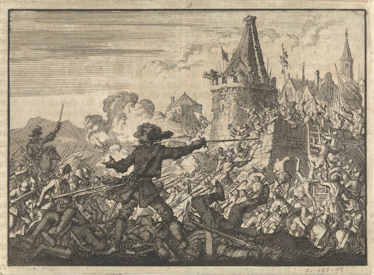 Afgeslagen bestorming van de muren van Livron, door de Hugenoten verdedigd, 1574 von Jan Luyken