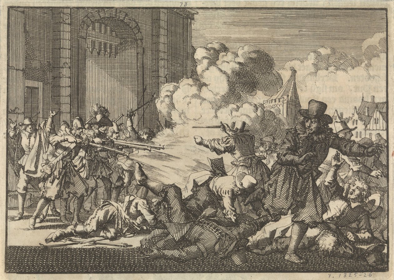 Aufruhr in Rotterdam wegen der Verhaftung eines remonstrantischen Predigers, 1621 von Jan Luyken