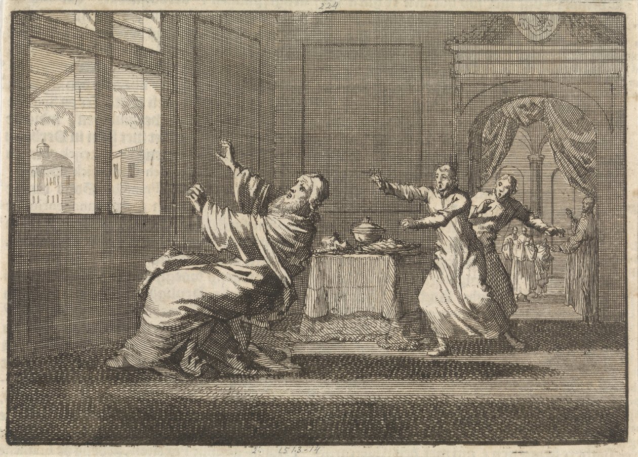 Papst Innozenz XII. fällt kurz nach seiner Wahl aus dem Fenster des Quirinals, 1691 von Jan Luyken