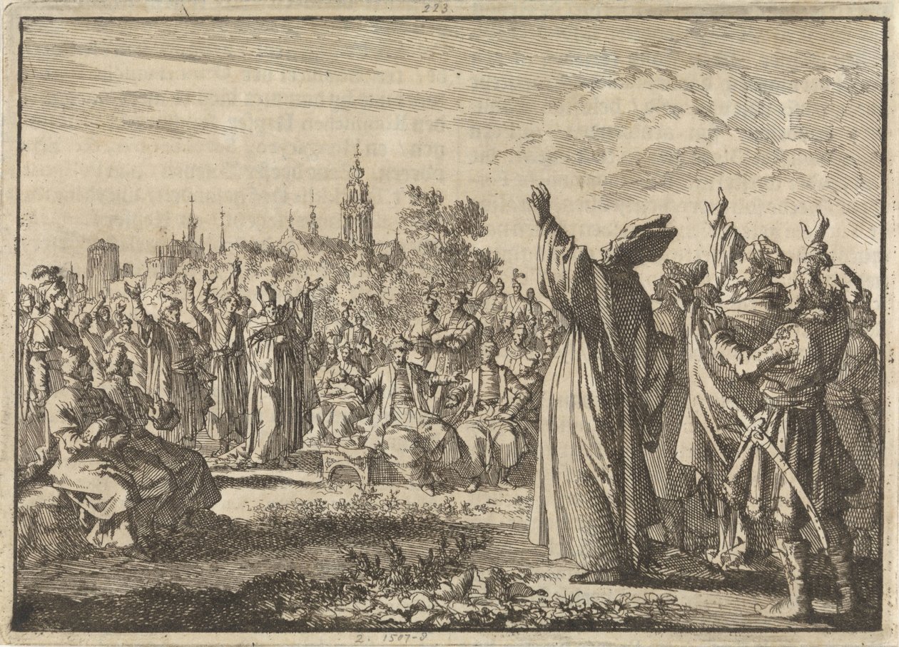 Polnischer Reichstag, in dem August II. der Starke und Franz Ludwig von Bourbon-Conti zum König ausgerufen werden, 1697 von Jan Luyken