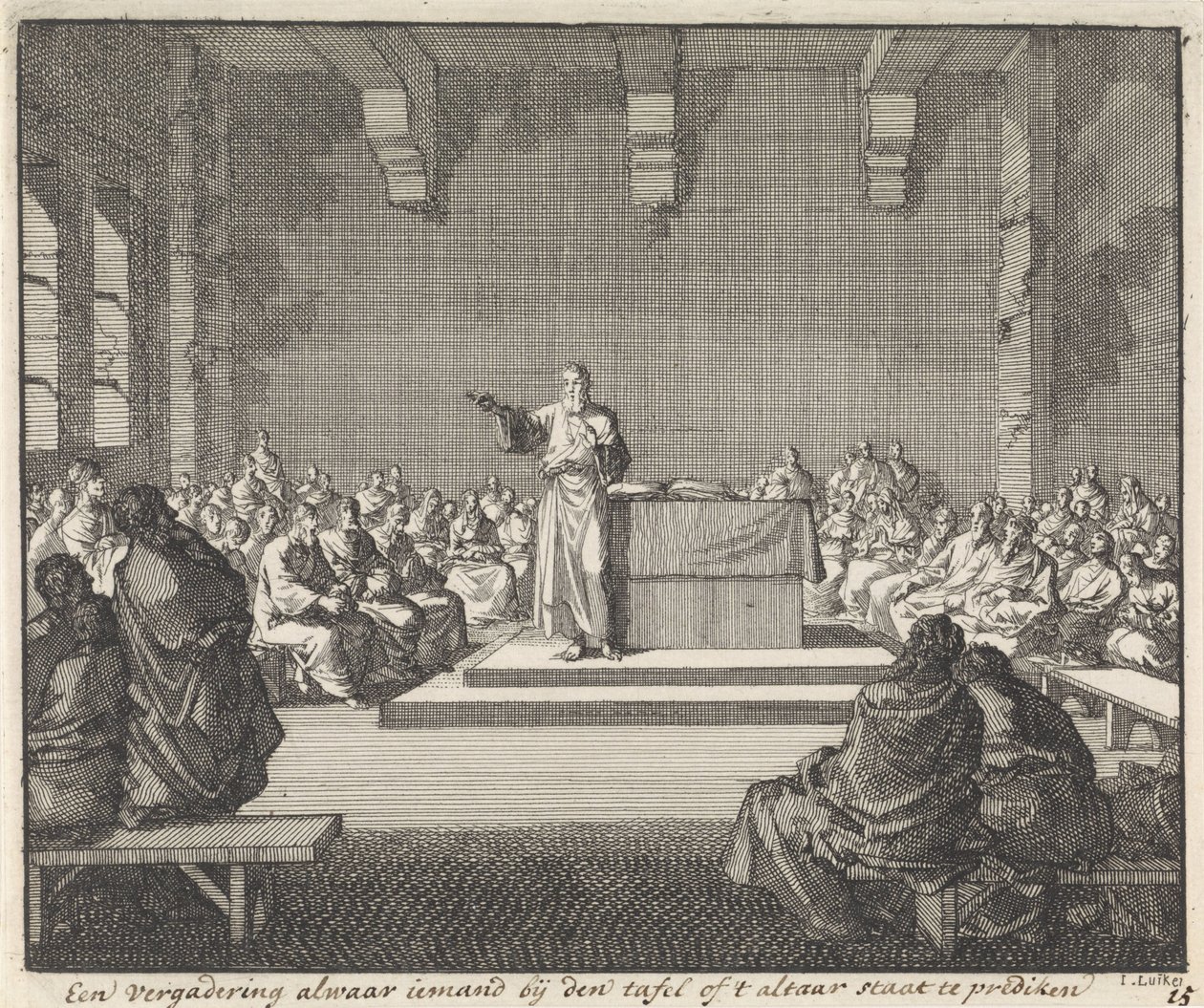 Predigt eines Priesters am Altar von Jan Luyken