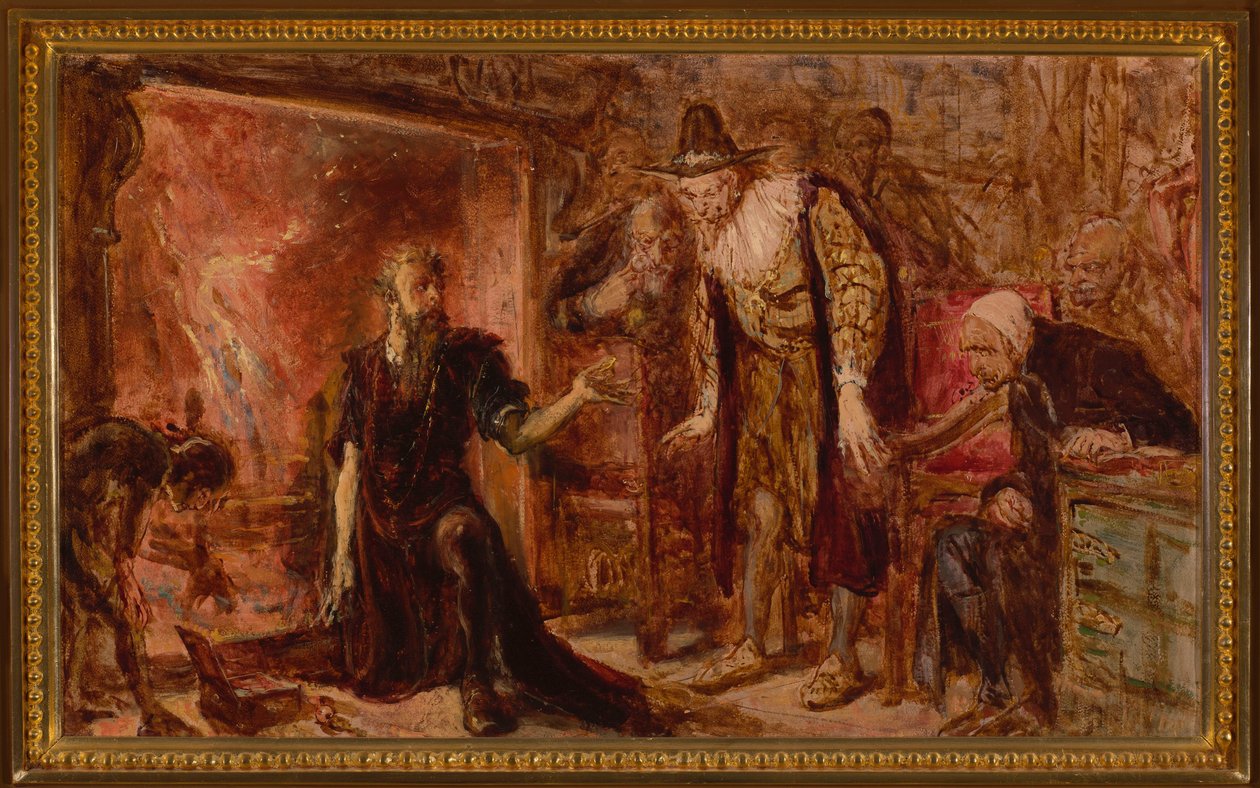 Alchemist Sędziwój und Sigismund III, Skizze von Jan Matejko
