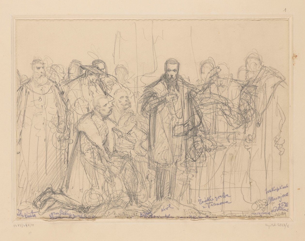 Das Flehen von Sigismund August um Verzicht auf Barbara, konzeptioneller Entwurf von Jan Matejko