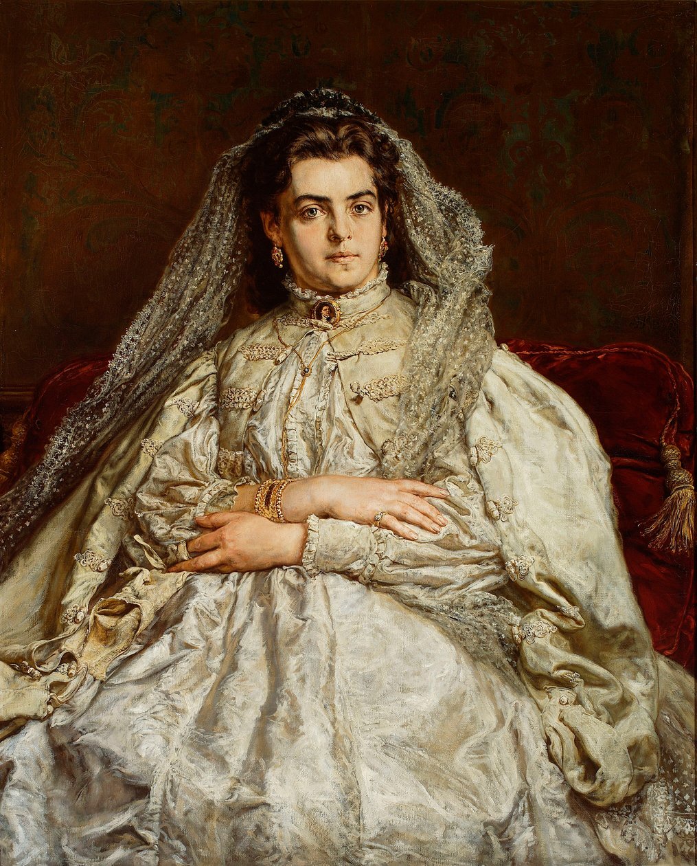 Porträt der Frau des Künstlers Teodora im Hochzeitskleid von Jan Matejko