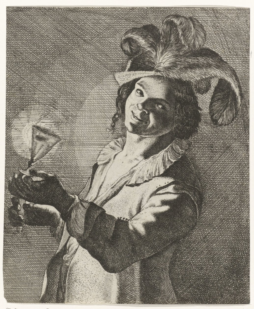Lachender Junge mit einem Glas in der Hand von Jan Matham (possibly)