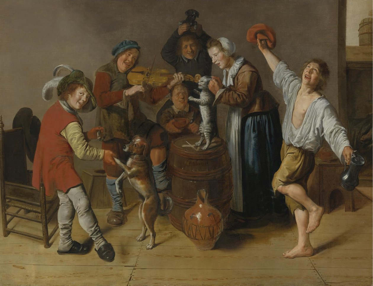 Fröhliche Gesellschaft, die Musik spielt und in einem Innenraum tanzt von Jan Miense Molenaer