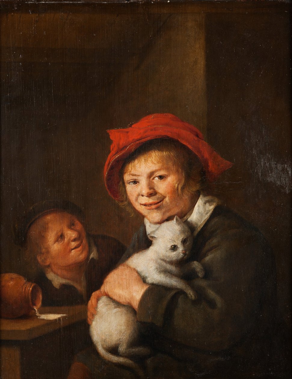 Zwei Jungen, die mit einer Katze spielen von Jan Miense Molenaer