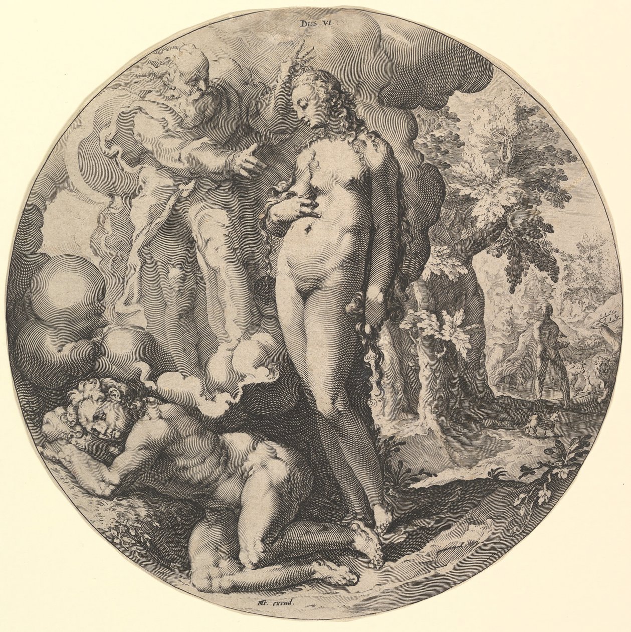 Der sechste Tag stirbt VI, aus der Serie Die Schöpfung der Welt, ca. 1598 von Jan Muller