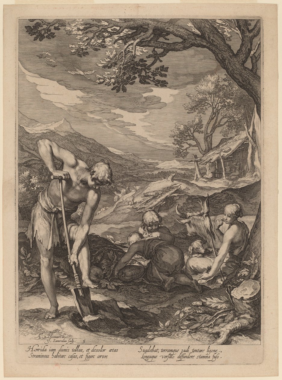Adam und Eva bei der Arbeit von Jan Pietersz Saenredam after Abraham Bloemaert