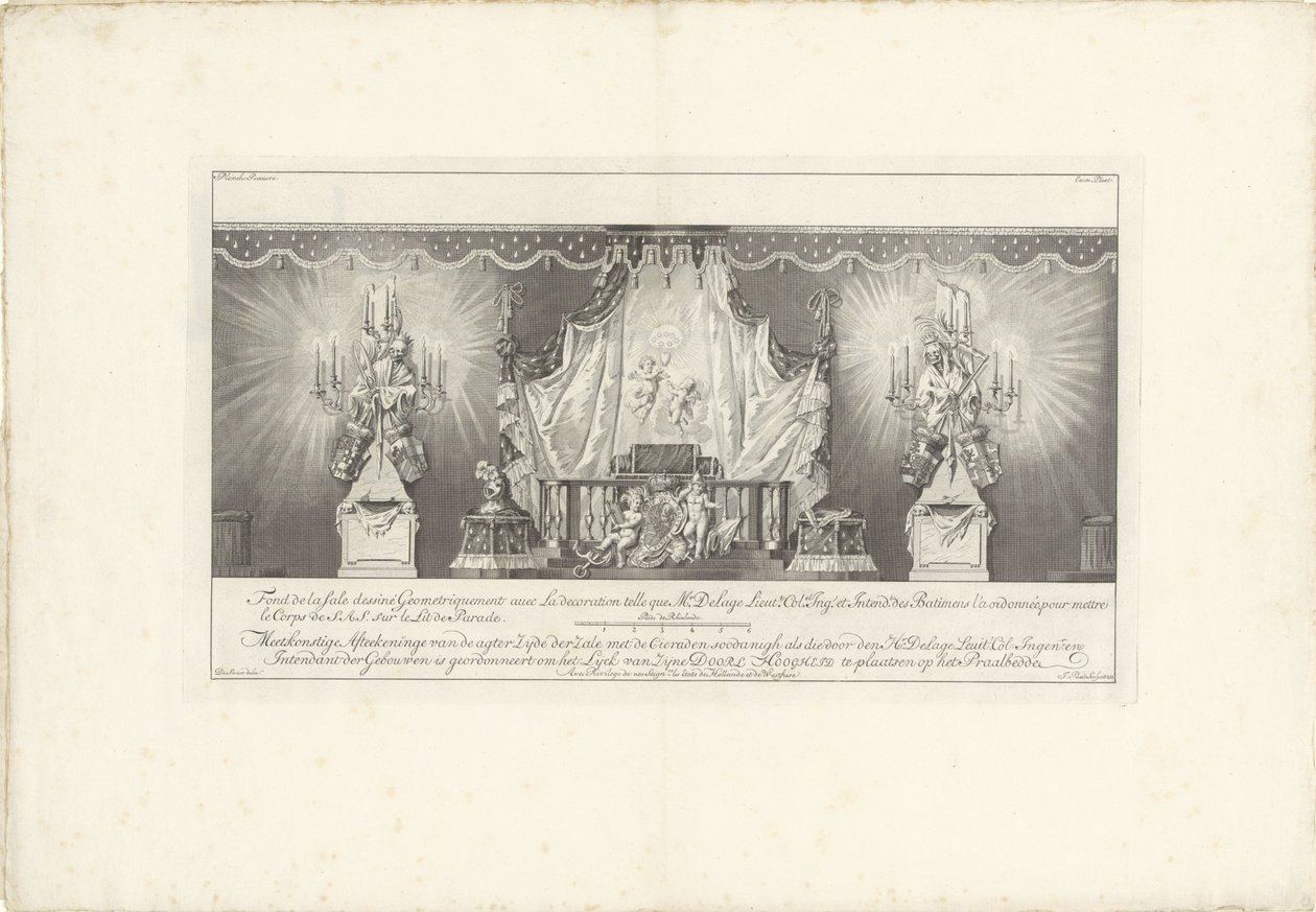 Rückseite des Saals mit dem Prunkbett von Prinz Wilhelm IV, 1751 von Jan Punt