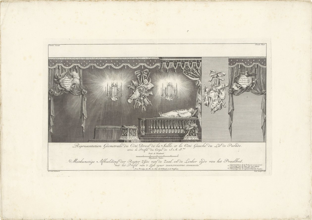 Rechte Seite des Saals mit dem Prunkbett von Prinz Wilhelm IV., 1751 von Jan Punt