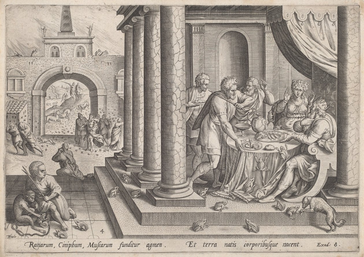 Die Plage der Frösche von Jan Sadeler I, after Maarten van Cleef