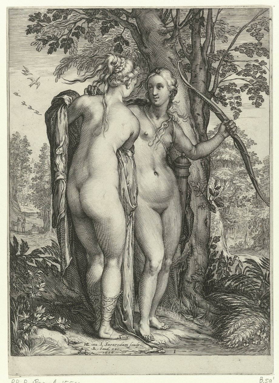 Diana und eine Nymphe vor einem Baum von Jan Saenredam