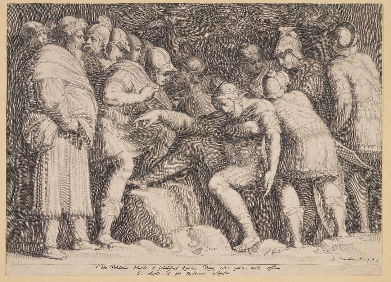 Der verwundete Scipio wird von seinen Söhnen aus der Schlacht getragen von Jan Saenredam