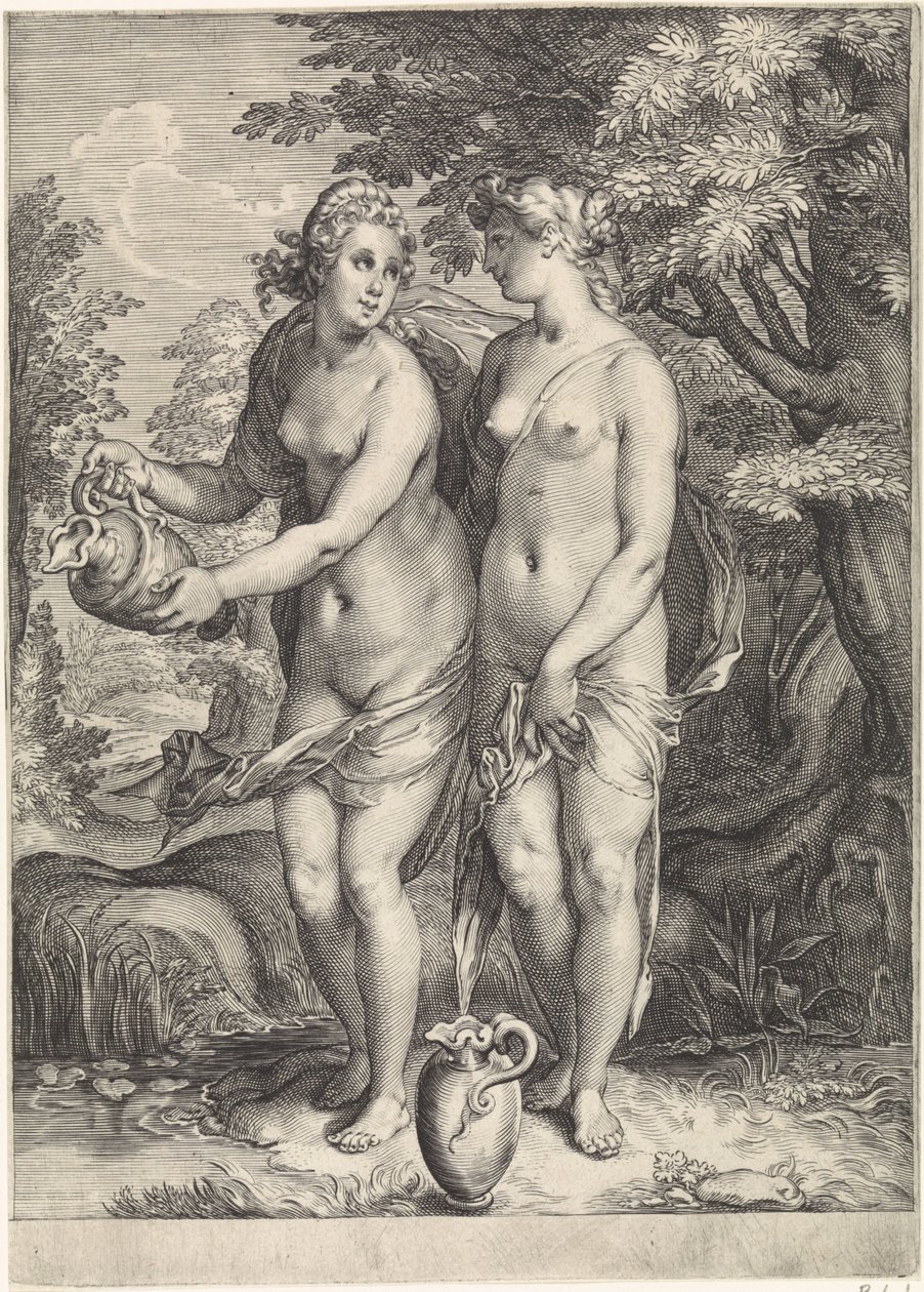 Zwei von Dianas Nymphen an einem Bach von Jan Saenredam