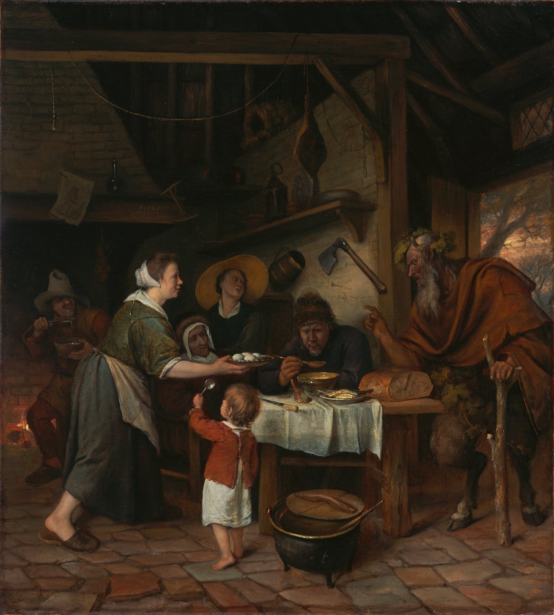 Der Satyr und die Bauernfamilie von Jan Steen