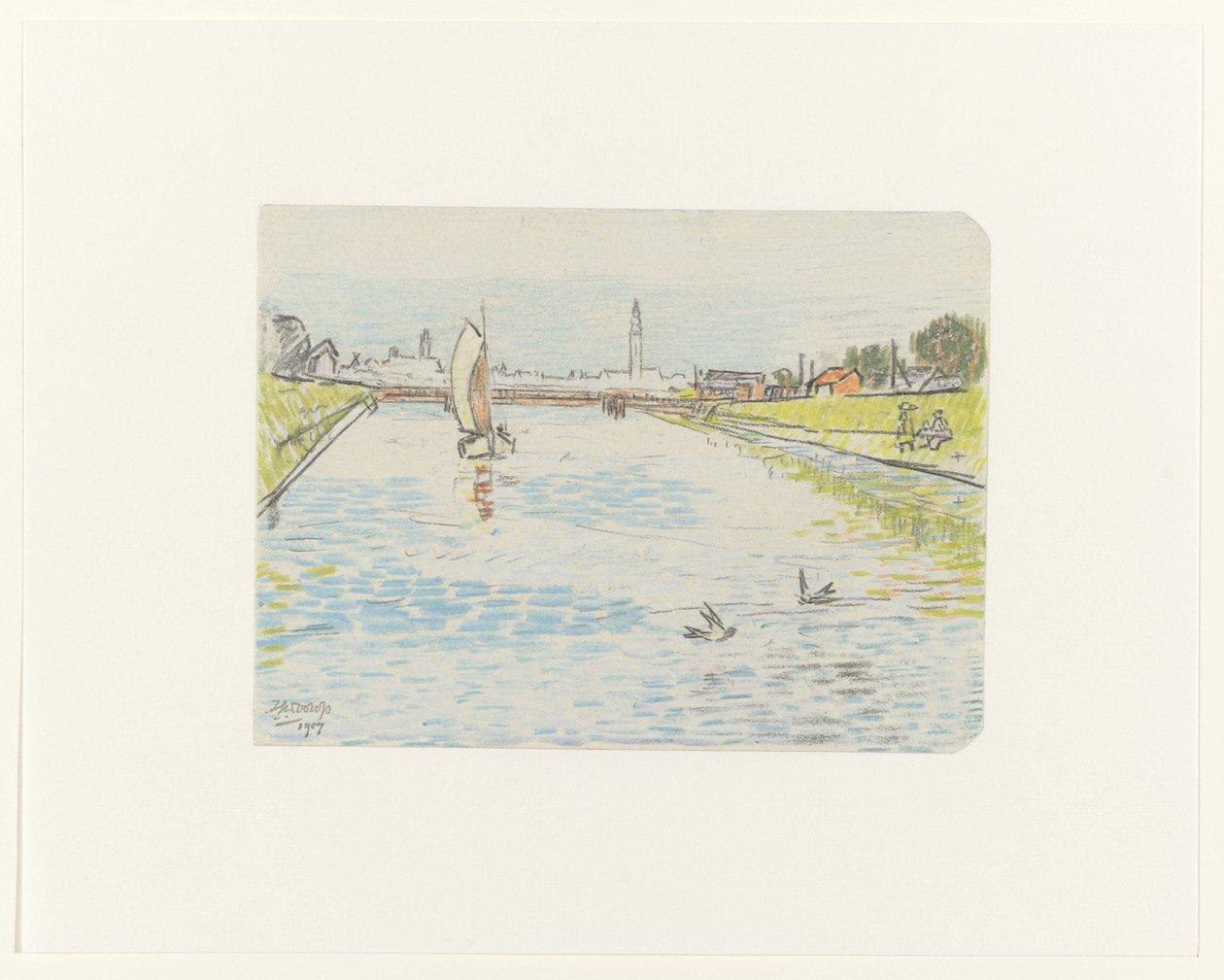 Ansicht eines Kanals mit einem Segelschiff von Jan Toorop