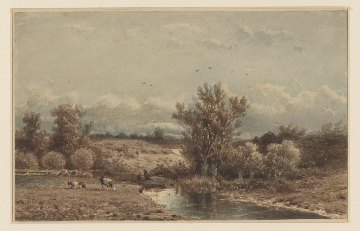 Landschaft mit Fluss und Kühen von Johannes Martinus Vrolijk