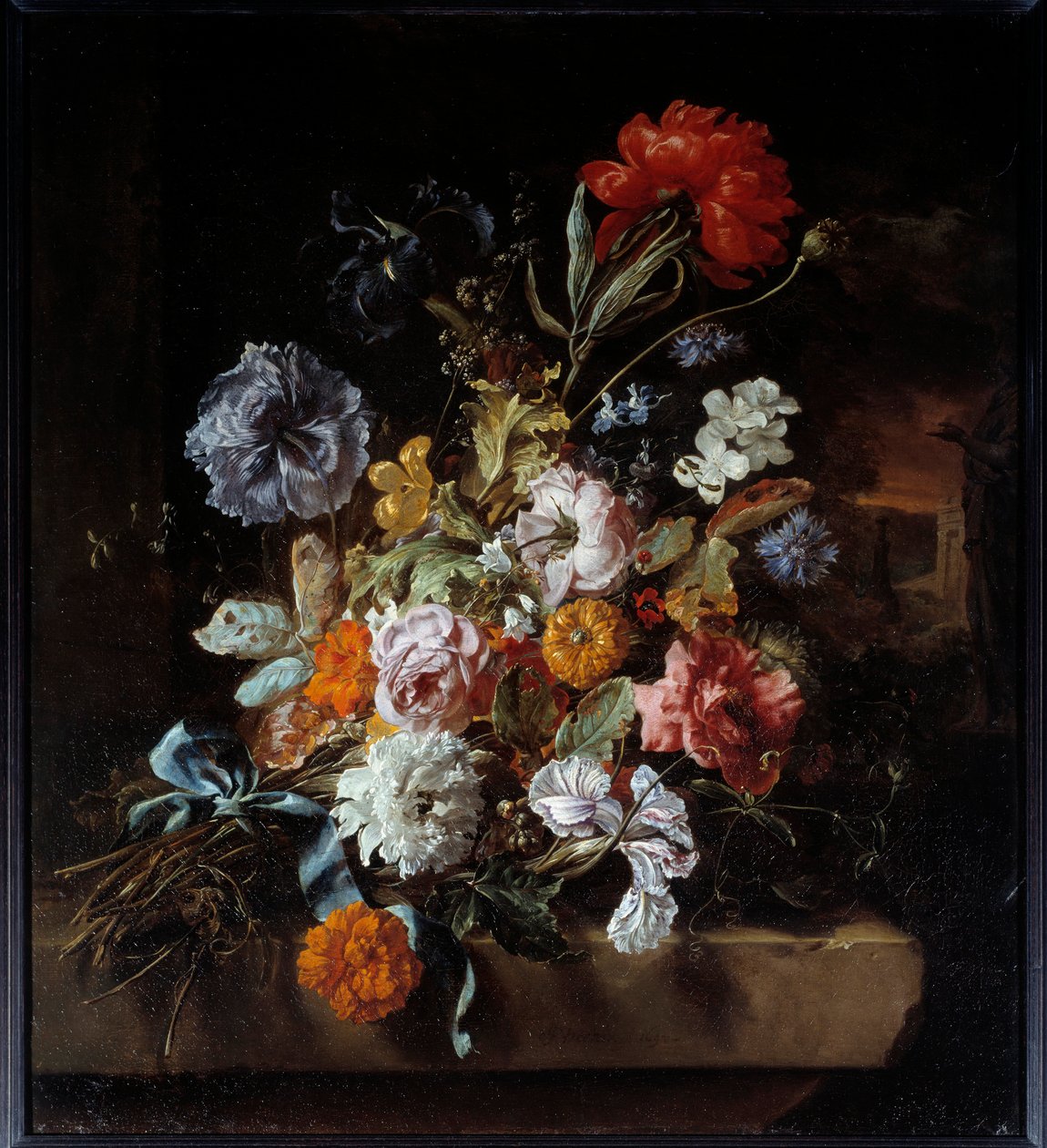 Blumenstrauß auf einer Steinbank von Jan Baptist Weenix