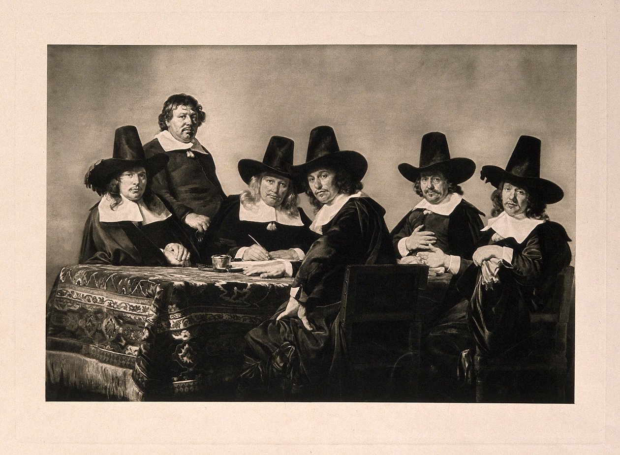 Die Gouverneure des Krankenhauses für arme Kinder, Haarlem. Photogravur nach J. de Bray, 1663. von Jan de Bray